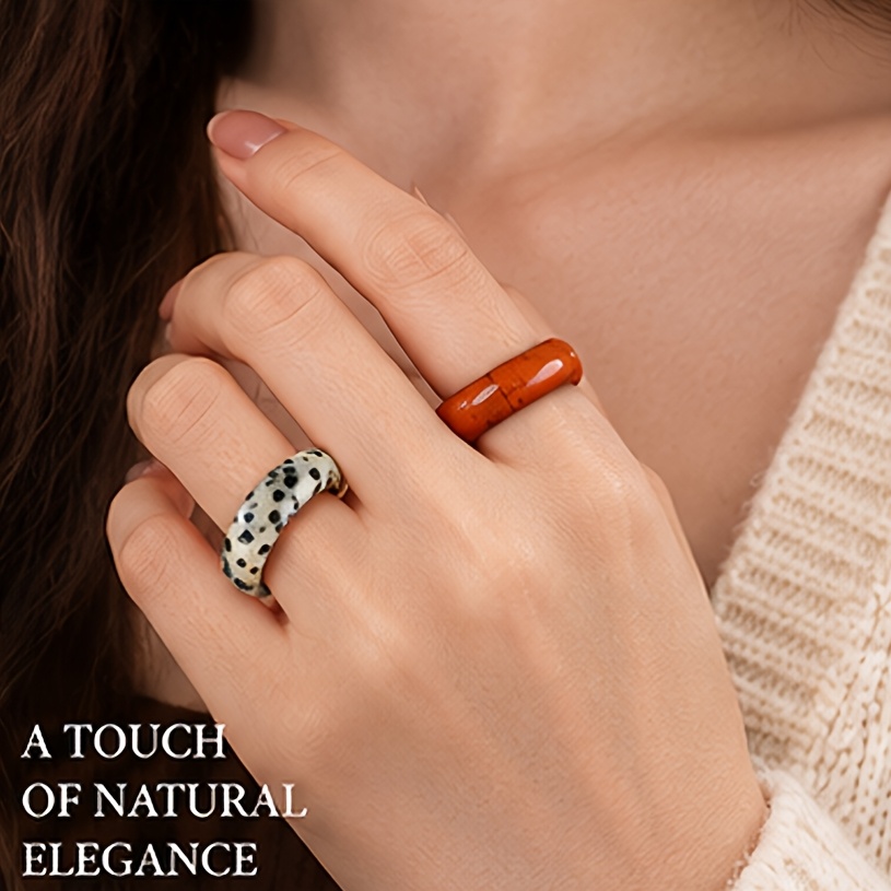2pcs Women's Red and Speckled Stone Dual-Color Ring Set